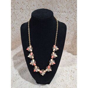 NWT J.Crew Gold-Tone Statement Necklace With Coral & Cream Floral  Motif